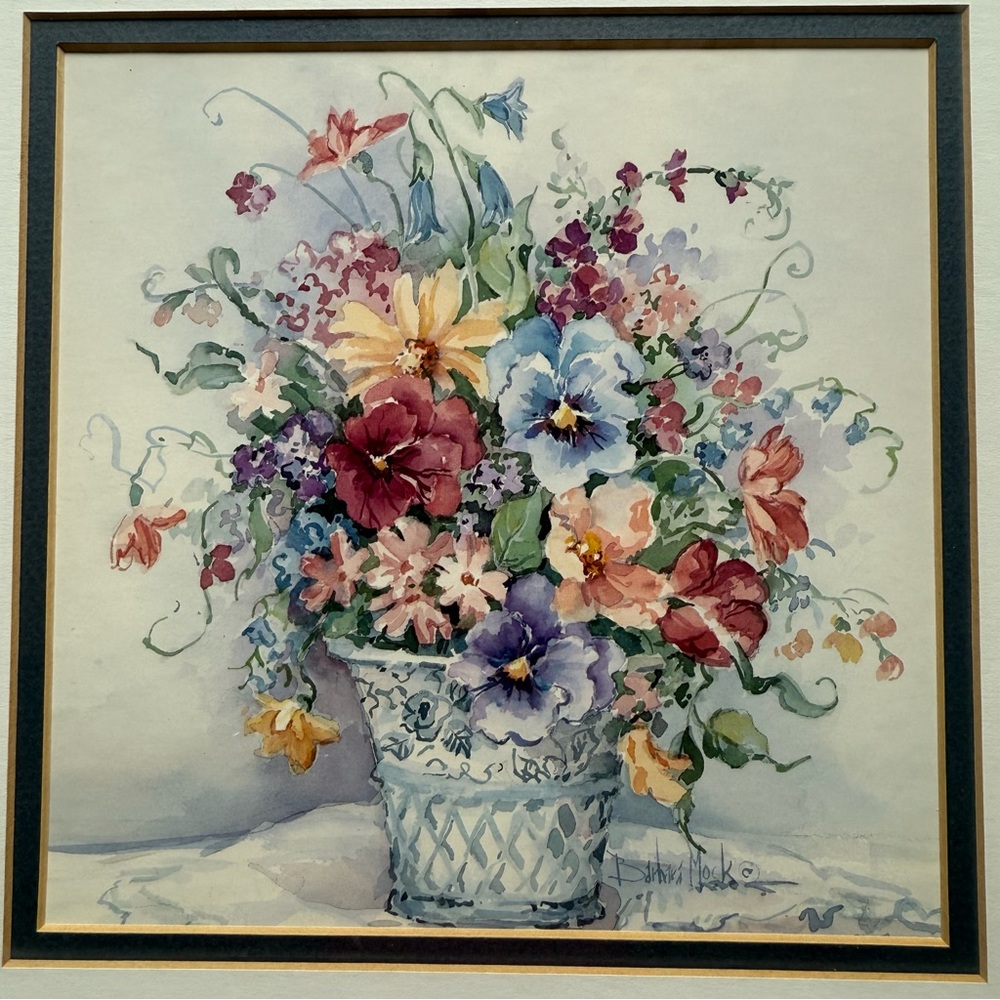 Home Interior Flower Bouquet Watercolor Picture by Barbara Mock Wood Framed